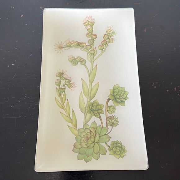 Pottery Barn Glass Succulent Decoupage Tray - Picture 1 of 9
